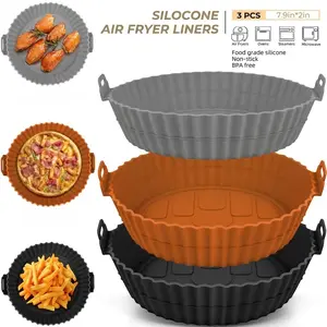 3 Pack Air Fryer Silicone Liners 8inch Air Fryer Pot Reusable Food Grade Silicone Airfryer Liners Baking Basket Accessories Replacement of Flammable Disposable Parchment Paper