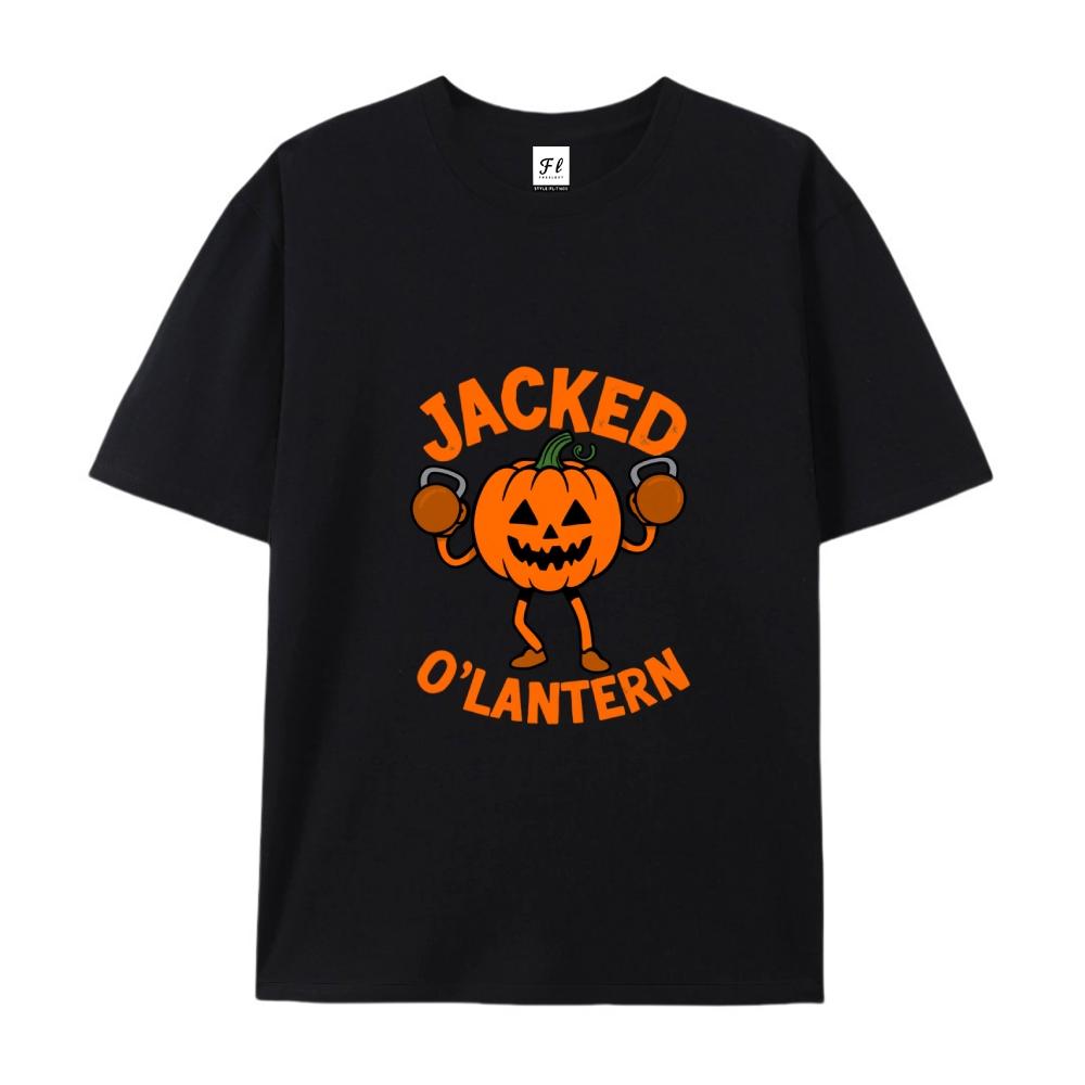 Lightweight Breathable Jacked O'Lantern Pumpkin T-Shirt Oversized Streetwear Tee Funny Summer Workout Top for Menswear