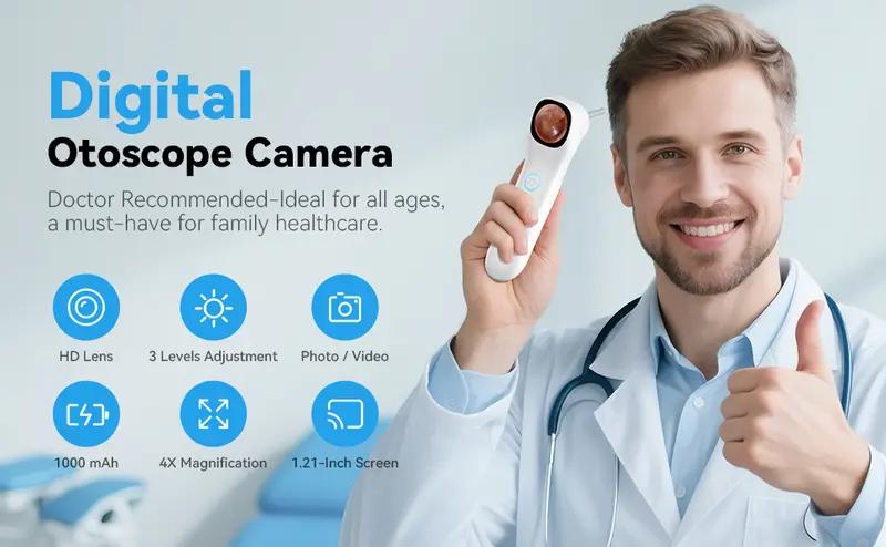 1080P HD Visual Ear Cleaner, 5-in-1 Smart Ear Detector with Built-in IPS Screen, Plug-and-Play Video Otoscope for Ear, Nose, Oral & Skin Observation