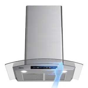 Ciarra Wall Mount Range Hood 30 inch with Soft Touch Control in Stainless Steel & Tempered Glass, Stove Vent Hood for Kitchen with 3 Speed Fan, Permanent Filters, Ductless Convertible Duct,2 years warranty