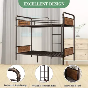 Heavy Duty Metal Twin Over Twin Bunk Bed - Convertible to Two Single Beds, Guardrails, Detachable Ladder, Noise-Free, Space-Saving, No Box Spring Needed, Noise Free, Easy Assembly