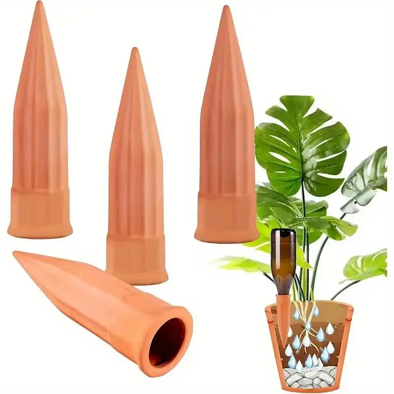 4PCS Plant Watering Devices 4 Pack Terracotta Vacation Plant Waterer Wine Bottle Watering Stakes Slow Release Plant Watering Spikes Perfect Self Watering Devices for Indoor Outdoor Plants Garden Accessories Plant Watering Tool Automatic Plants Watering