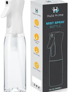 Hula Home Continuous Spray Bottle(10.1oz/300ml) Mist Empty Ultra Fine Plastic Water Sprayer – For Hairstyling, Cleaning, Salons, Plants, Essential Oil Scents & More - White