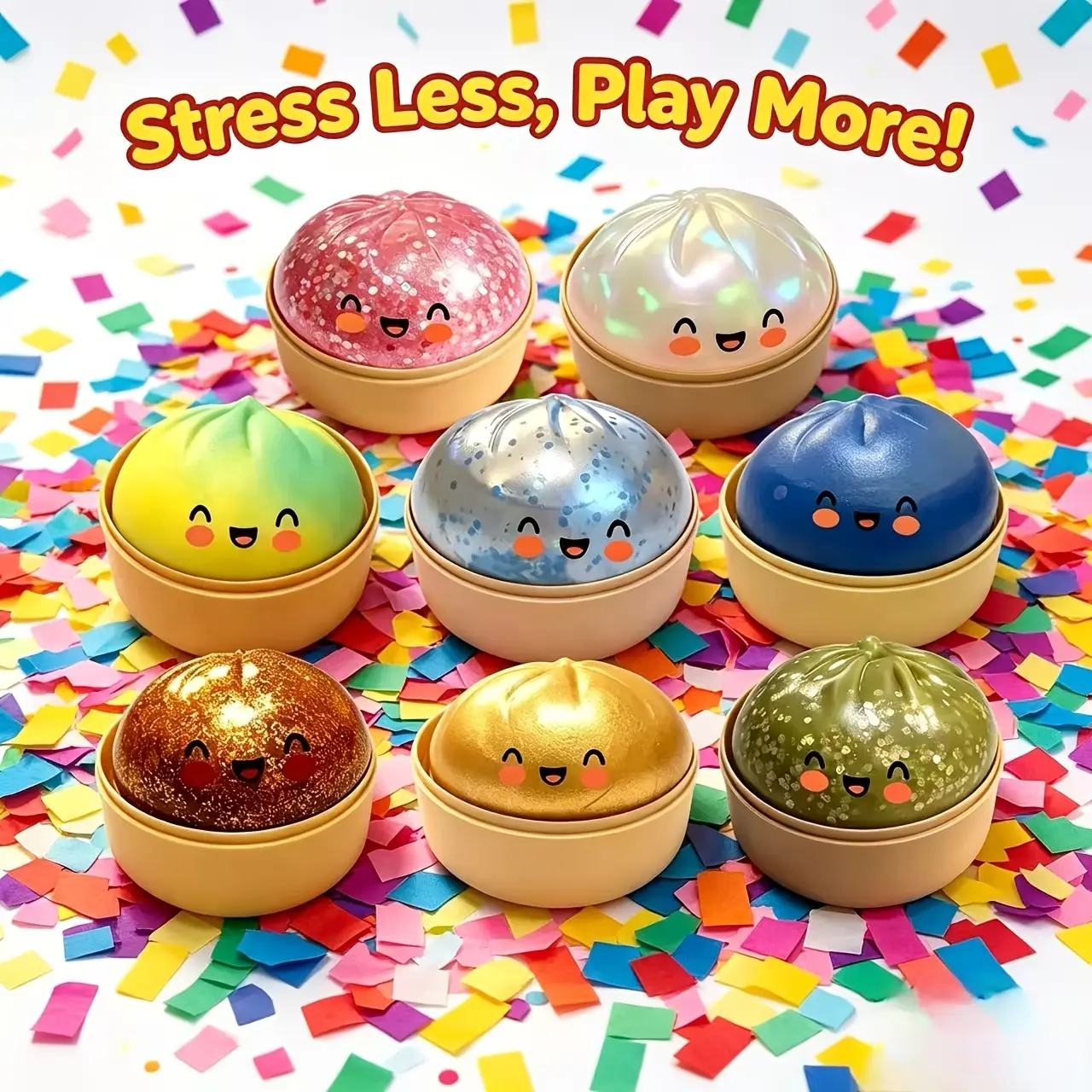 Squeeze Dumpling Stress Relief Fidget Toys, 8pcs Classic-Novelty Anxiety Relief Toys for Kids-Adults