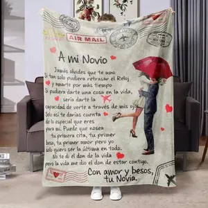 Letters and couple pattern flannel blankets, slogan printed blankets, soft and warm blankets, air-conditioned room blankets, warm nap blankets for home office trips