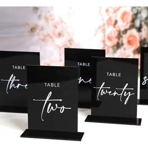 Black Wedding Double Sided Table Numbers with Stands 1-20 set, 5x7''  Signs with Holders and Printed Calligraphy, Seat Display Wedding Decor  for Centerpiece, Reception