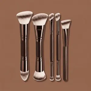 Professional 5-Piece Makeup Brush Set, Portable Travel Double-Ended Makeup Brushes, Multifunctional Cosmetic Tools Including Foundation, Powder,Blush,Concealer,Contour, Nose Detail, Eyeshadow & Highlighter Brushes, Perfect for Home, Travel & Gift Use