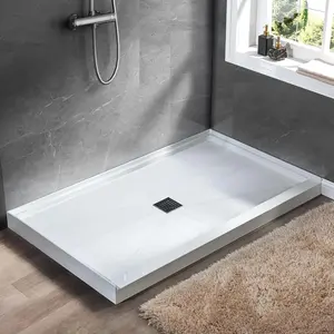 Center Drain Anti-Slip Alcove Single Threshold White Shower Pan Base, Stainless Steel Drain Cover
