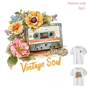 Vintage Soul Heat Transfer Vinyl, Floral Pattern, Music Tape Design, DYT T-Shirt Iron-On Decal, Clothing Accessories, Pattern Only