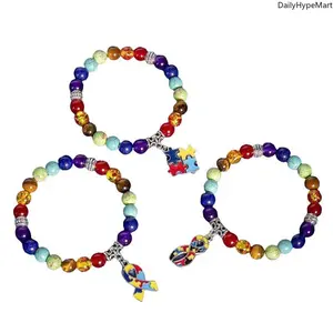 Autism Awareness Rainbow Chakra Puzzle Piece Charm Bracelet