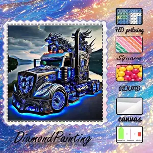 DIY 5D flocked diamond painting kit, AB drills, fairy dust drills, crystal drills, truck, dragon, blue diamond embroidery, special craft diamond art kit, wall decoration, gift for family, loved ones, friends, Diamond Art Tools