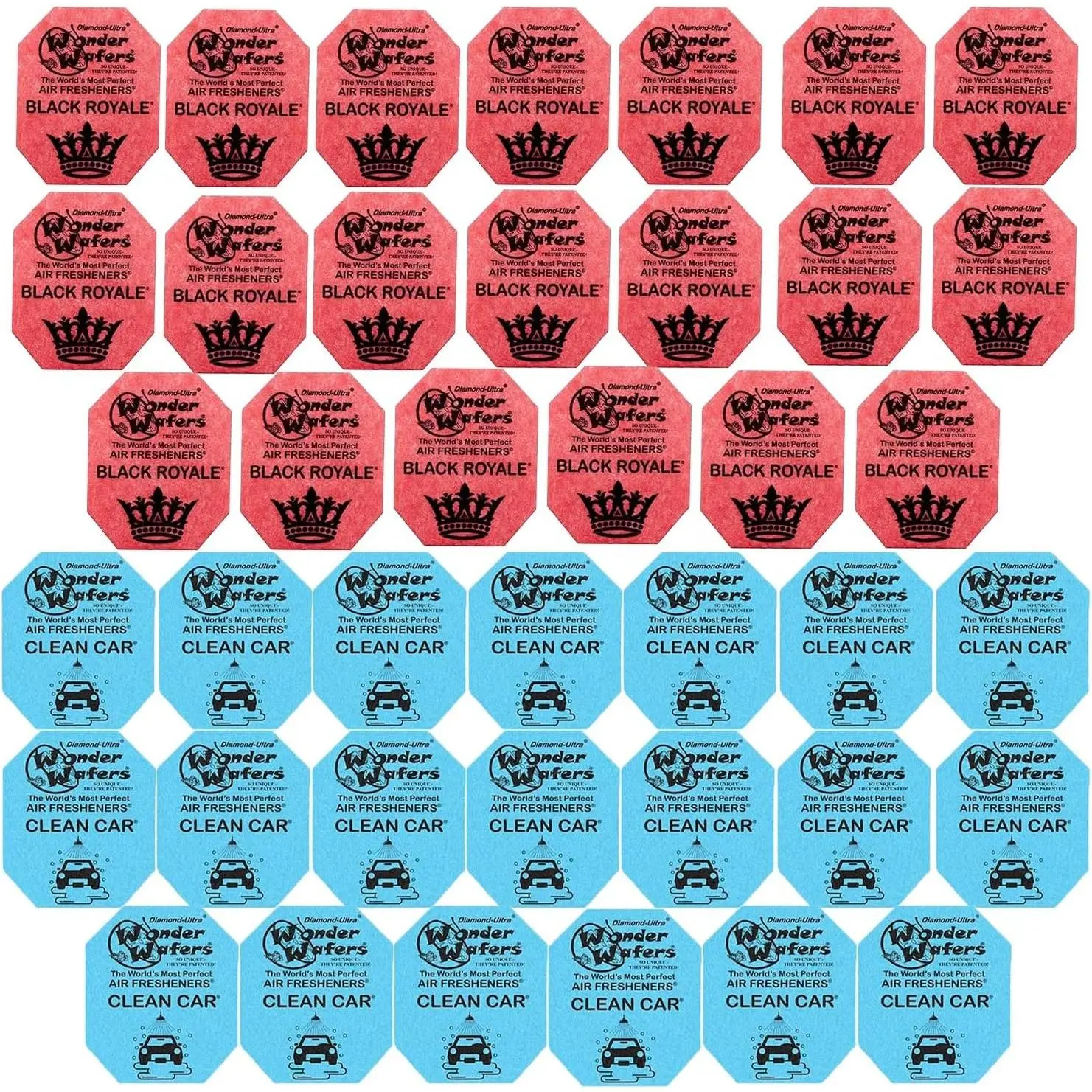 40 pack of Wonder Wafer Car Air Freshener: Individually Wrapped - 20 Black Royale, 20 Clean Car, 2 scents, Cars Accessories