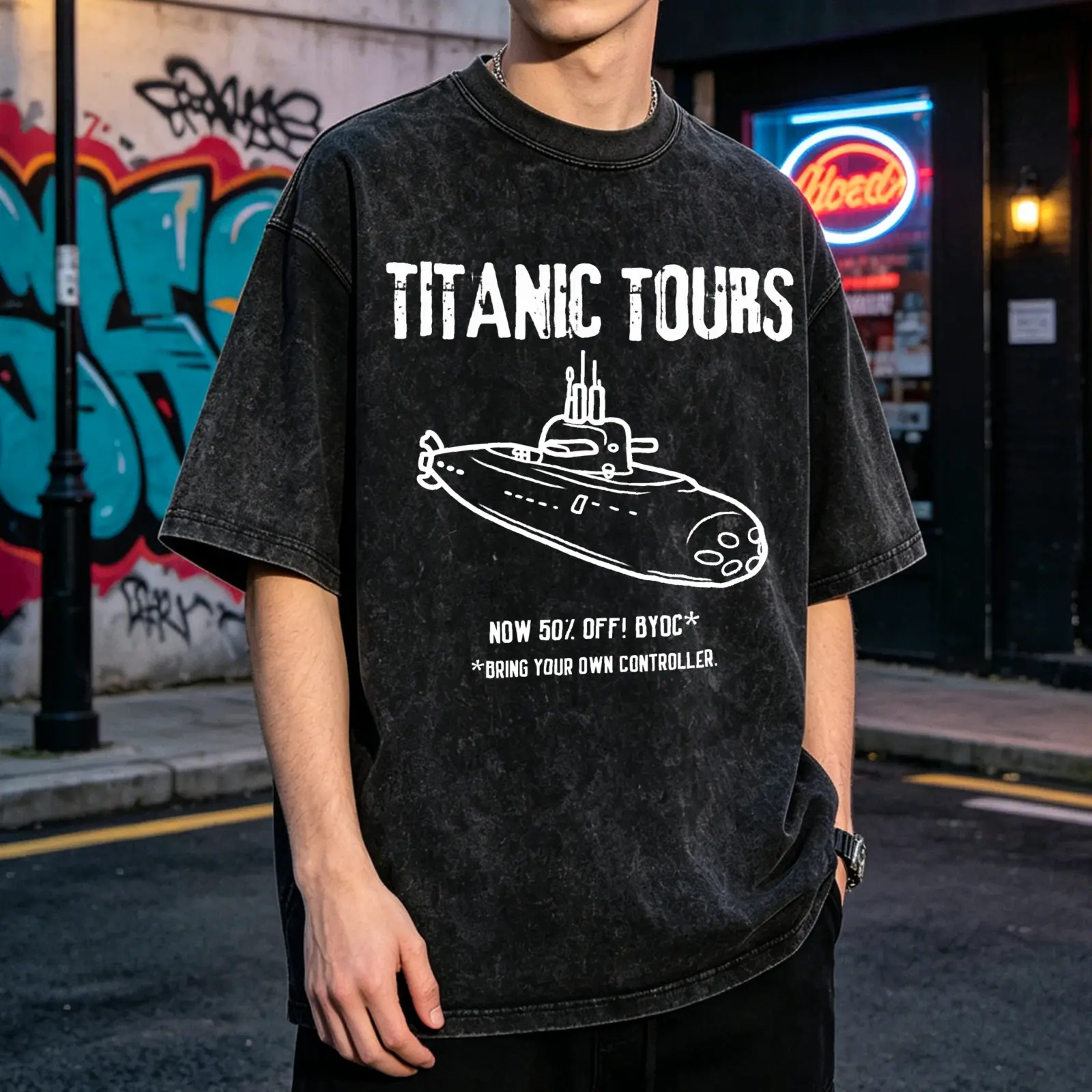 Men's Vintage Titanic Graphic T-Shirt - Soft, Breathable, Oversized Casual Round Neck Top for Movie Lovers, All Seasons, Multi-Size, Day & Watch Party Wear, Hand Wash Only Menswear