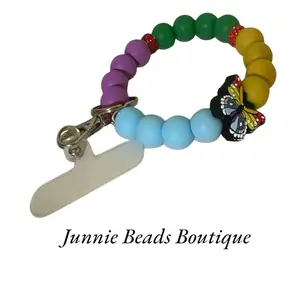 Live Claim Beaded Wristlet Phone Holder - Multicolored Beads, Suitable for Smartphones & Cellphones, Includes Clasp Attachment. Made with wire for a secure hold won’t send or stretch.