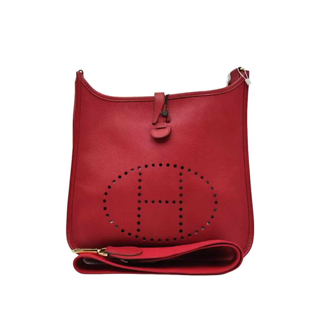 Pre-owned HERMÈS HZ7 Evelyne Classic Crossbody Bag in Red Epsom Leather with Gold Hardware 61277