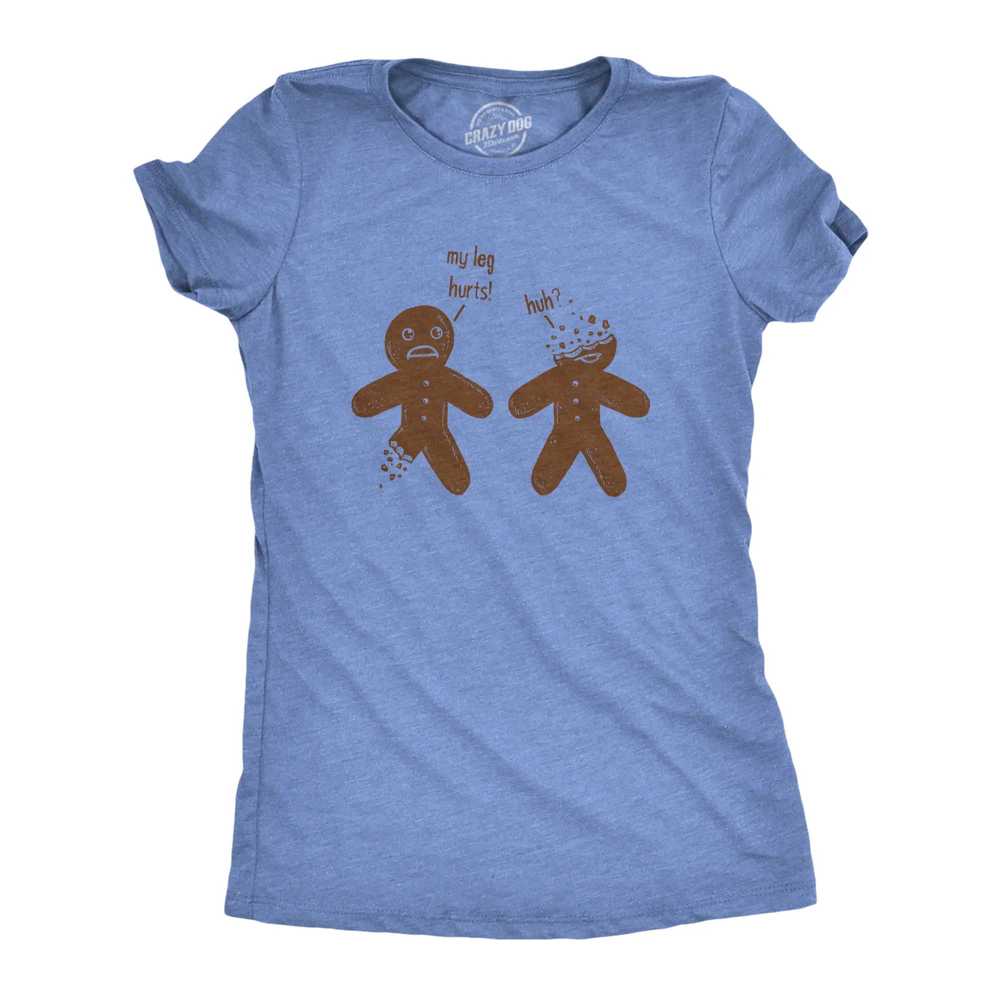 Womens My Leg Hurts Huh Funny Gingerbread Holiday Christmas T shirt Funny Womens T Shirts Cute Vintage Fashion Casual Ladies T-Shirt Gift Christmas Tops for Women Women's Novelty Tees Light Blue