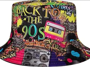 Fashion 90s Bucket Hat for Men Women Retro Summer Beach Fishing Hat Rave Party Accessories Party Supplies Multi