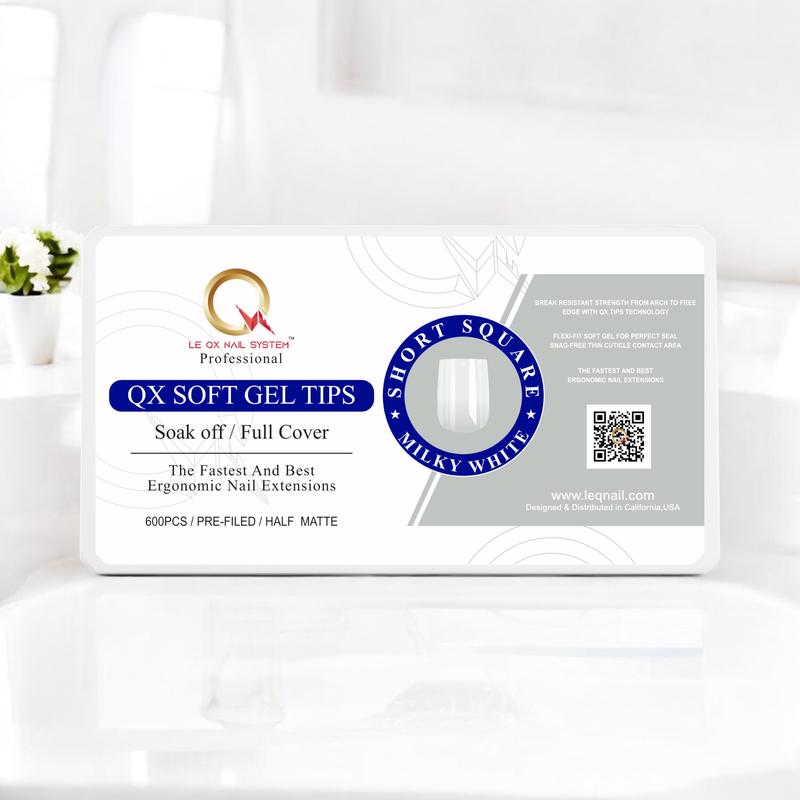QX SOFT GEL TIPS - SHORT SQUARE - LIGHT PINK Full Coverage/ Prefile . Buy 3 FREE 1