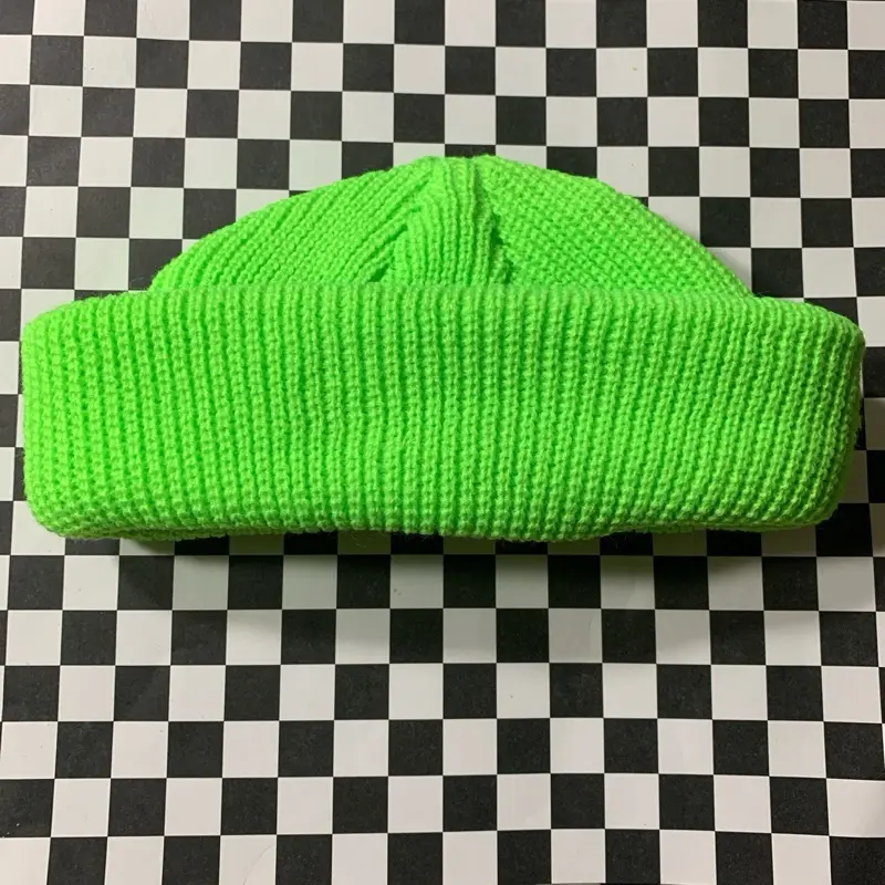 Neon Green Fisherman Beanie - Short Fitting Street Style Beanie for Men, Designed to Cover Crown Above Ears, Knitted Hat