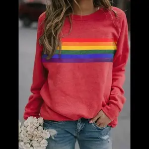 Colorful striped print crewneck pullover, long-sleeve sportswear, casual wear GARMENTARY