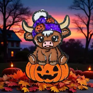 Halloween Cow Freshie with Pumpkin Hat and Jack-o'-Lantern Design for Festive Decor