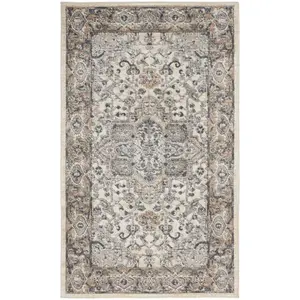 HomeRoots 3 x 5 ft. Classic Oriental Power-Loom Non-Skid Rectangle Area Rug - Ivory & Grey, Traditional Design, Indoor Household Textile Carpet