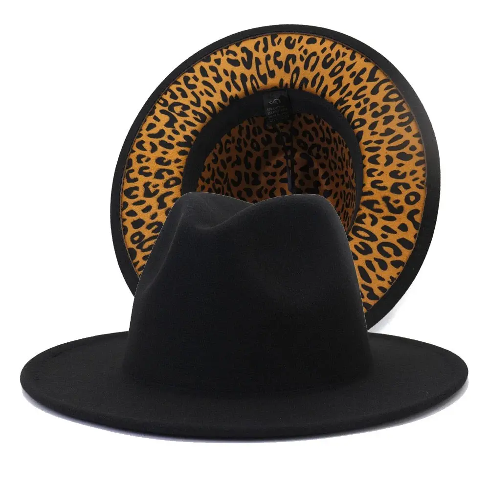 Hottest Fedora Black Leo - Classic Design with Round Brim and Leopard Print Pattern