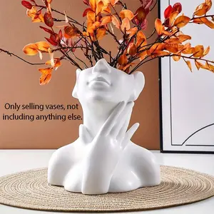 Artistic Face Resting Vase, Home Decorative Vase, Matte Plastic, Smooth Human Lines, Ideal for Living Room, Study, Art Gallery, Dry Flowers, Artificial Flowers