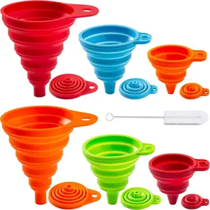 6 Pack Kitchen Funnel Set - Food Grade Silicone Collapsible Funnel, Funnels for Kitchen Use Filling Bottles, Daily Cooking, and Water or Powder Transfer Metal Plastic