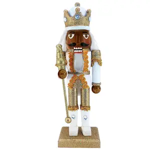 African American King Nutcracker Gold Metallic Glitter 10 Inch