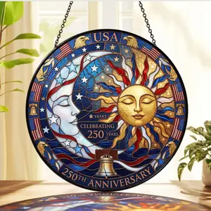 USA 250th Anniversary Suncatcher, Stained Acrylic Style Sun Moon Window Art, 1776-2026 Patriotic Decor, 4th of July Gift for Veteran Dad