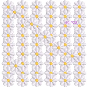 60pcs Daisy Iron on Embroidered Patches, Beautiful Spring Flower Appliques, DIY Craft Supplies, Decorative Fabric Accessories