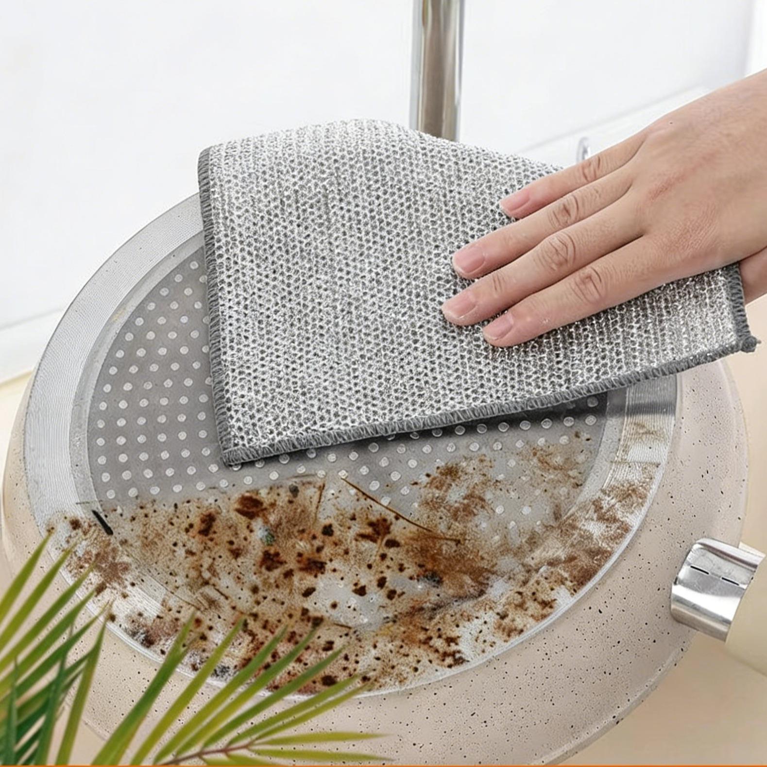 10 Pack Non-Stick Oil Double-Sided Grid Dishcloth - Easy Clean Kitchen Cleaning Towel for Dish & Pan Washing
