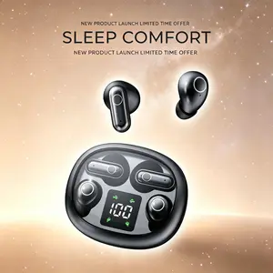 Fluffdrip SK35 2 Pairs in 1 Case: Ultra-Mini Sleep Earbuds for Side Sleepers | Transparent Space Capsule LED Case | Comfortable Wireless Earphones