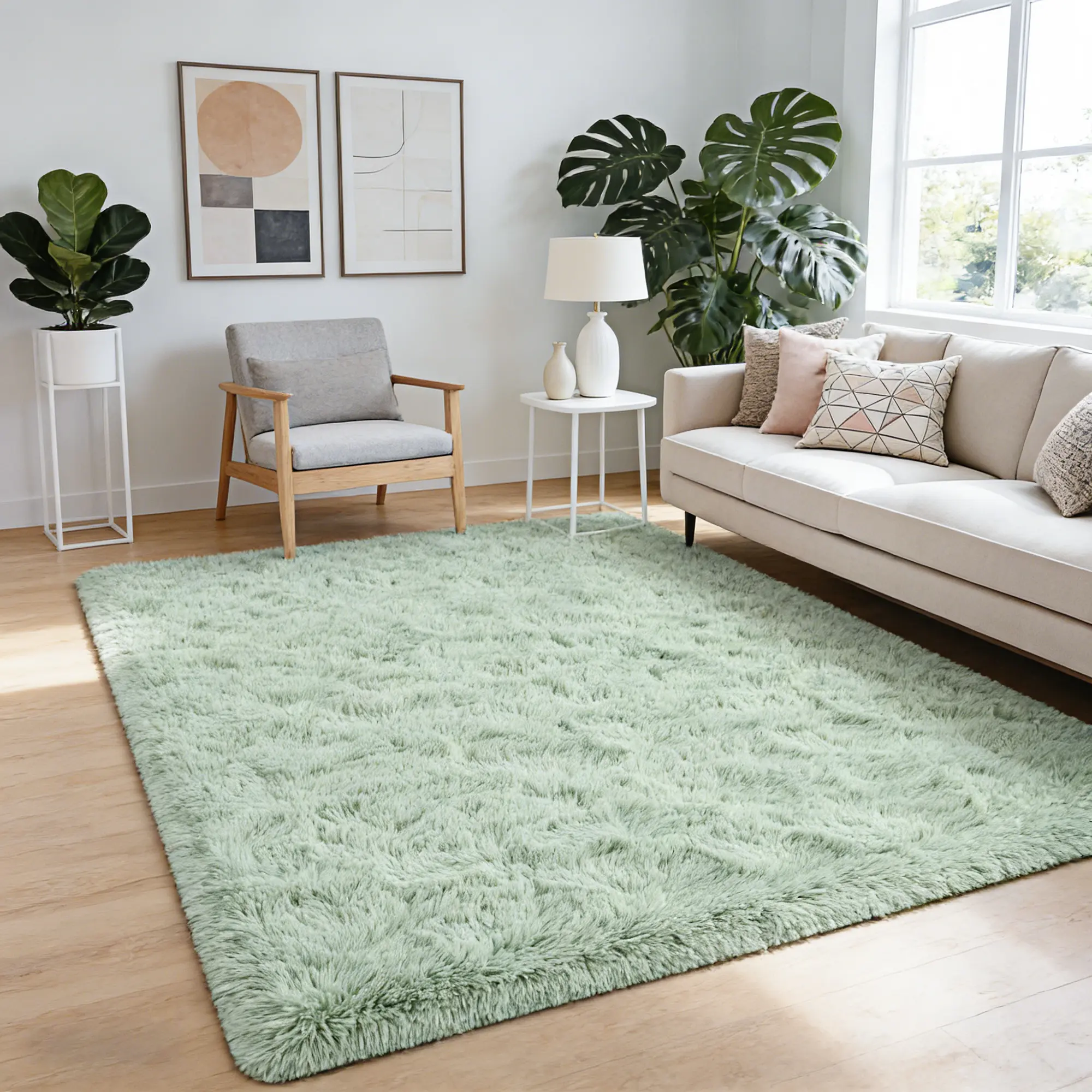 Colla Soft Fluffy High Pile Area Rug - Mint Green Plush Non-Slip Home Decorative Rug for Living Room, Modern Apartment Indoor Use, High Pile Rug, Home Decorative Rugs
