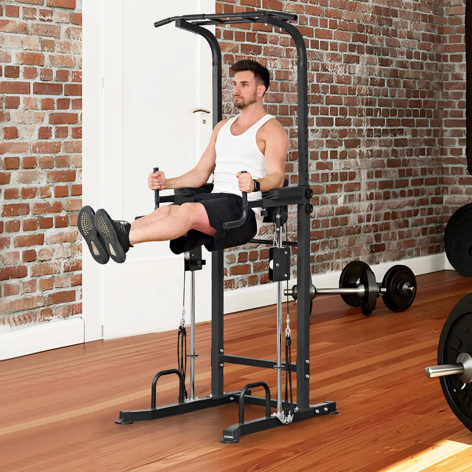 Power Tower for Home Gym!  Pull-Up Bar, Dip Station & Push-Up Stand – Adjustable Height, Heavy Duty 300LB – #HomeWorkout Essential! Muscle Training Equipment Exercise Machine Home Gym Kit