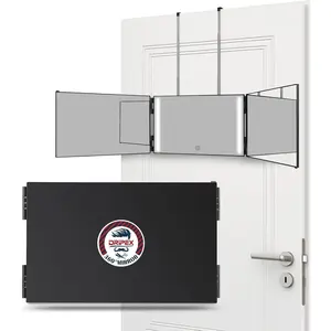 3 Way Mirror with Led Lights for Men or, 360° Trifold Self Haircut Mirror with, for Makeup, Styling, Shaving, Braiding, Dye Hair (Black with Led)