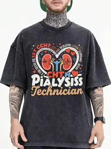 Men'S 100% Dialysis Technician T-Shirt - Vintage-Inspired Crew Neck Tee with Heart & Kidney Design, Ultra-Soft Comfort Fit for Dialysis Technicians