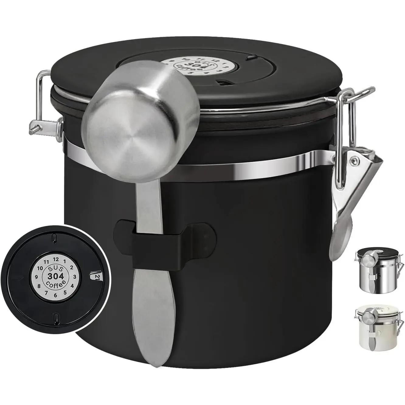 1.2L Airtight Vacuum Coffee Canister, Stainless Steel Storage Container for Coffee Beans and Grounds with Scoop.Suitable for coffee powder, coffee beans, rice, tea leaves, sugar, flour, and grains