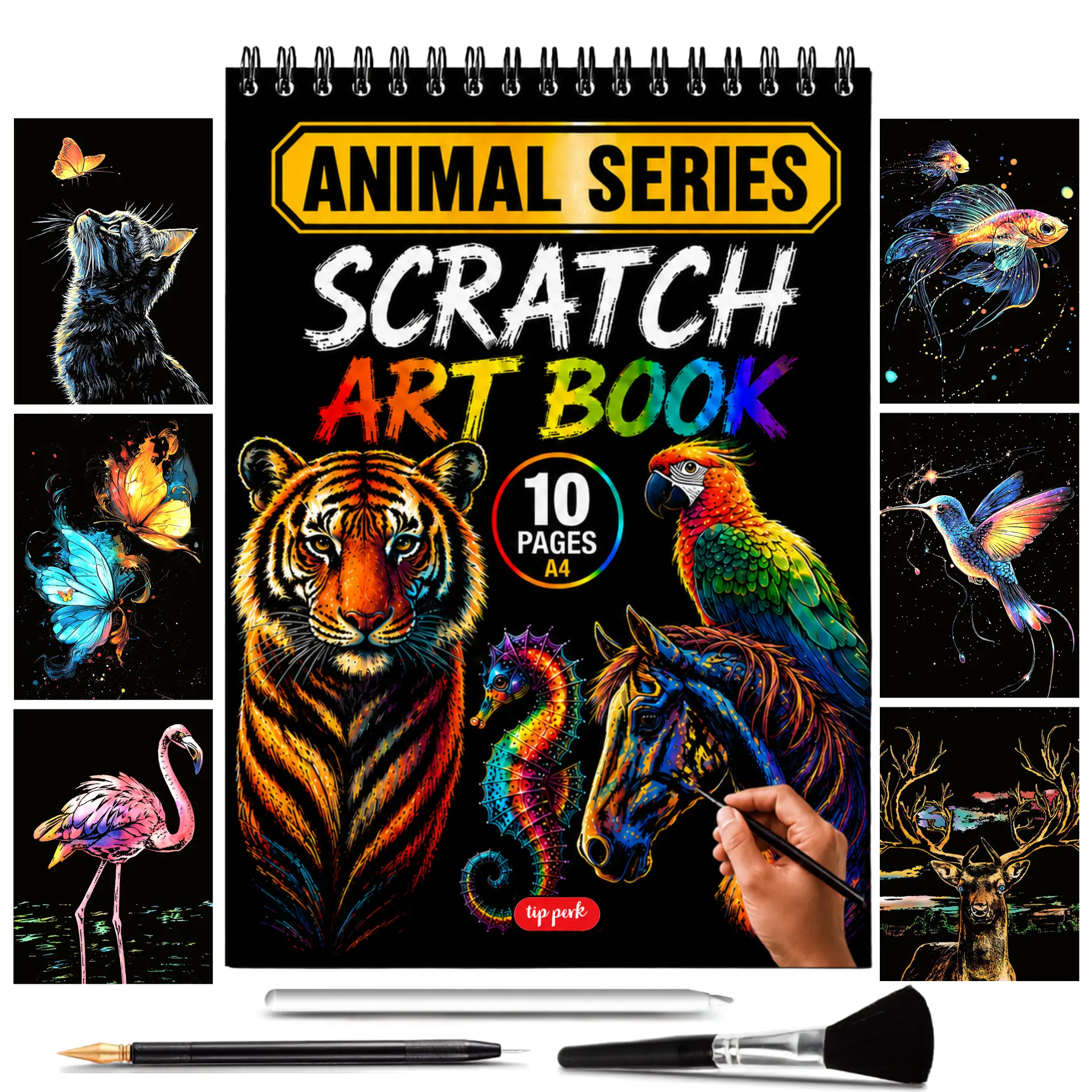 Animals Scratch Art Book For Adults - Colorful Animal Series Scratch Art | 10 A4 Page Design | Foil Engraving Scratch Art | Artistry Canvas | Perfect For Artistic Expression & Relaxation