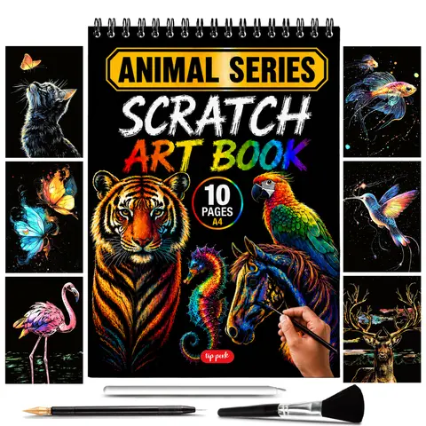 Animals Scratch Art Book For Adults - Colorful Animal Series Scratch Art | 10 A4 Page Design | Foil Engraving Scratch Art | Artistry Canvas | Perfect For Artistic Expression & Relaxation