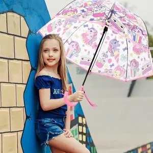 Clear Bubble Umbrella - Transparent Dome Shape with Pinch-Proof Closure, Easy-Grip Hook Handle for Children, Rain Accessory