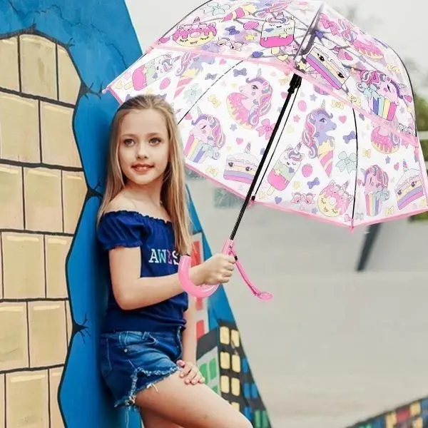 Clear Bubble Umbrella - Transparent Dome Shape with Pinch-Proof Closure, Easy-Grip Hook Handle for Children, Rain Accessory