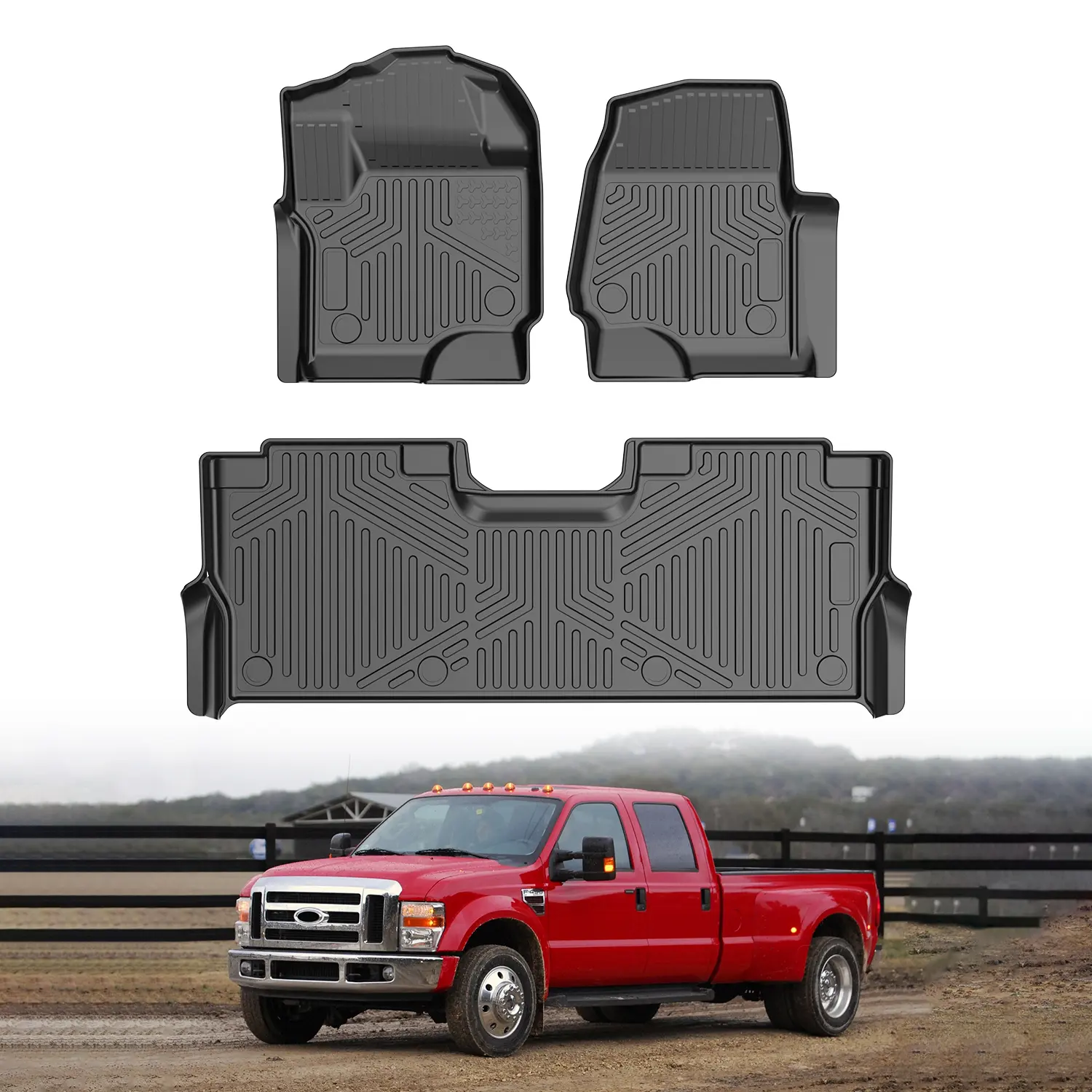 【Summerfinds】VEVOR 3D Laser Scanning Truck Floor Mats, Anti-Slip, Fits Ford F250-F550 2017-2025 Super Duty Crew Cab Bucket Seat w/Under Seat Storage, 3-Piece Front & 2-Piece 2nd Row Black Liners, Car Accessories, Auto Accessories Interior
