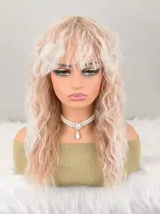 Men and Women Long Curly Gradient Wig, 70s 80s Rocker Mullet Party Wig, Funny Costume Wig for Events and Parties