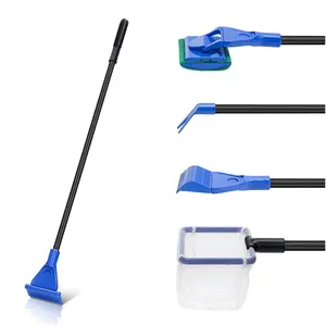 5 in 1 Fish Tank Cleaner Kit Aquarium Cleaning Tools with 19 Inch Anti-Slip Handle Fish Tank Cleaner with Algae Scraper and Fish Net
