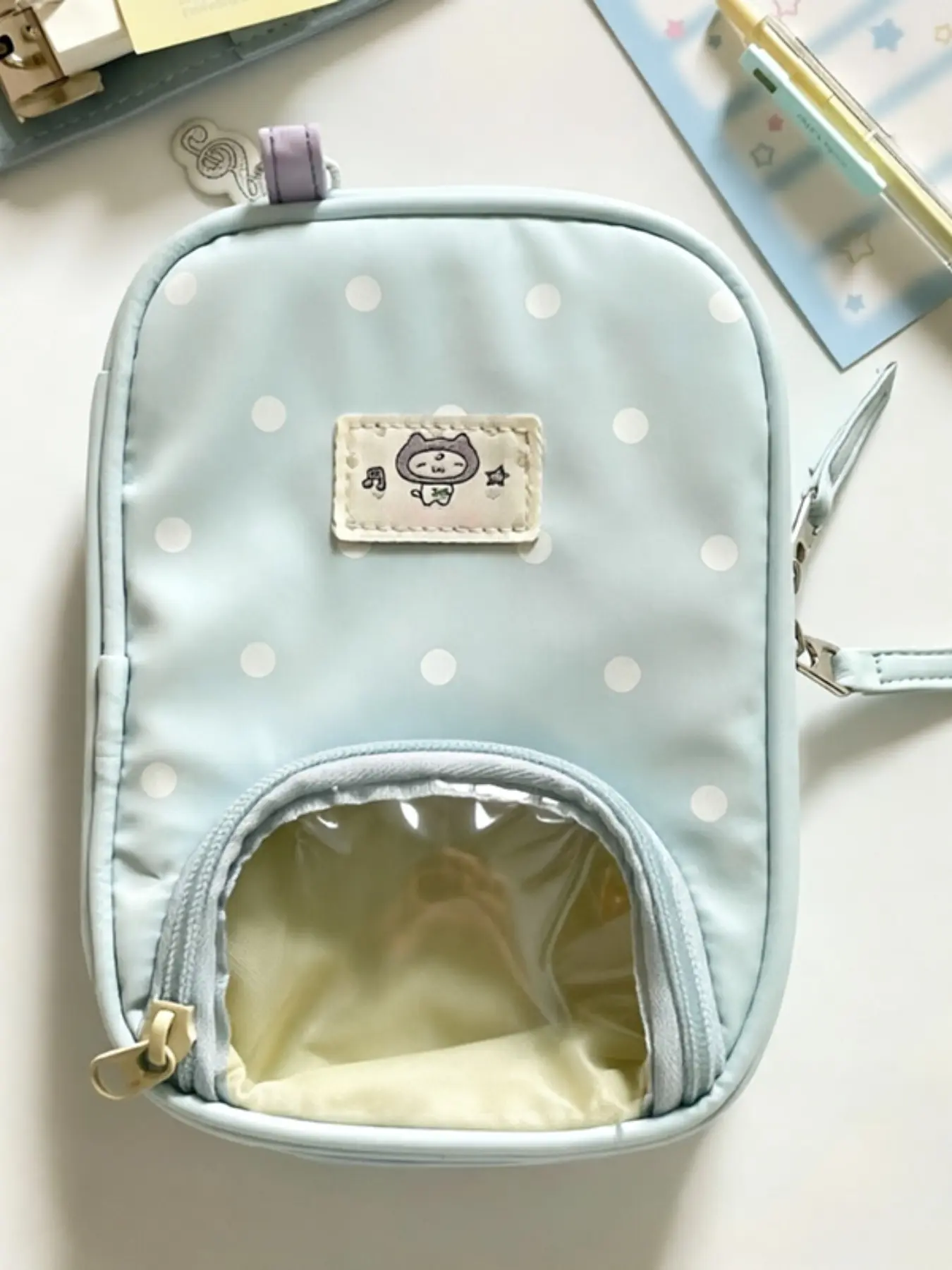 Cute Polka Dot Notebook Organizer Bag, Multi-Layer Japanese Style High-End Small Lightweight Bag, Personalized Decorative Storage Bag, Fashion, Portable Storage Bags