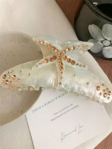 Starfish Decor Hair Claw, Wavy Claw, Rhinestone Decor Claw Clip, Fashion Hair Accessories for Women & Girls, Minimalist Headwear Suitable for Thick Hair