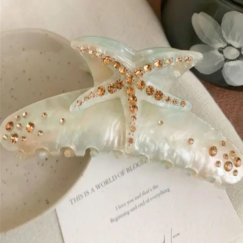 Starfish Decor Hair Claw, Wavy Claw, Rhinestone Decor Claw Clip, Fashion Hair Accessories for Women & Girls, Minimalist Headwear Suitable for Thick Hair, Hairclips