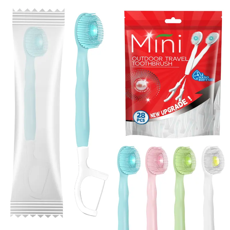 28-Pack Mini Toothbrushes with Toothpaste, Individually Wrapped Travel Disposable Toothbrush Set for Fresh Breath, Perfect for Business Trips, Office and On-the-Go Use, Teeth Brushes